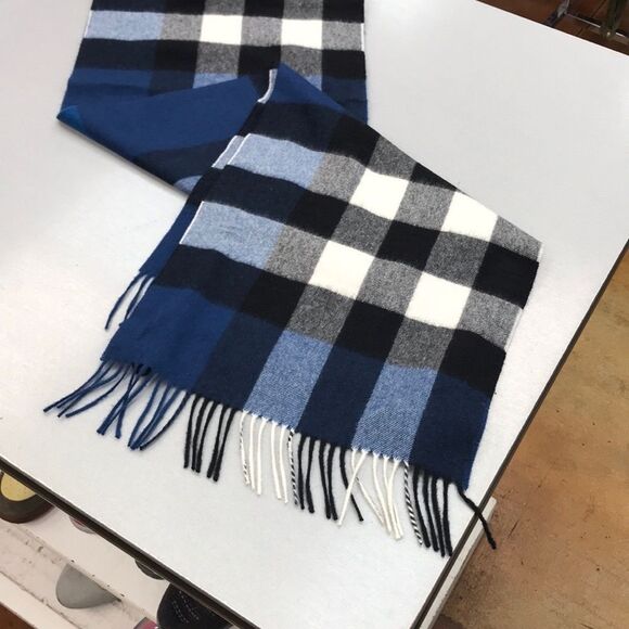 Burberry Blue and Black Tartan Scarf with Fringe - Picture 1 of 11